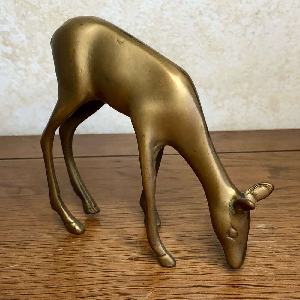 Vintage brass grazing standing for deer figure